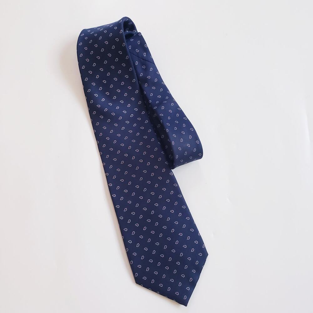 Vintage Yves Saint Laurent Silk Necktie Navy Blue & Red